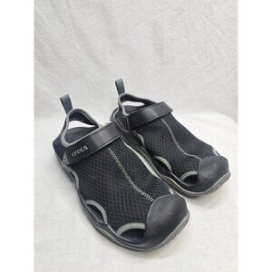 Crocs Men's Swiftwater Sandals Deck Shoes Black Gray Size 10 Mesh 15041